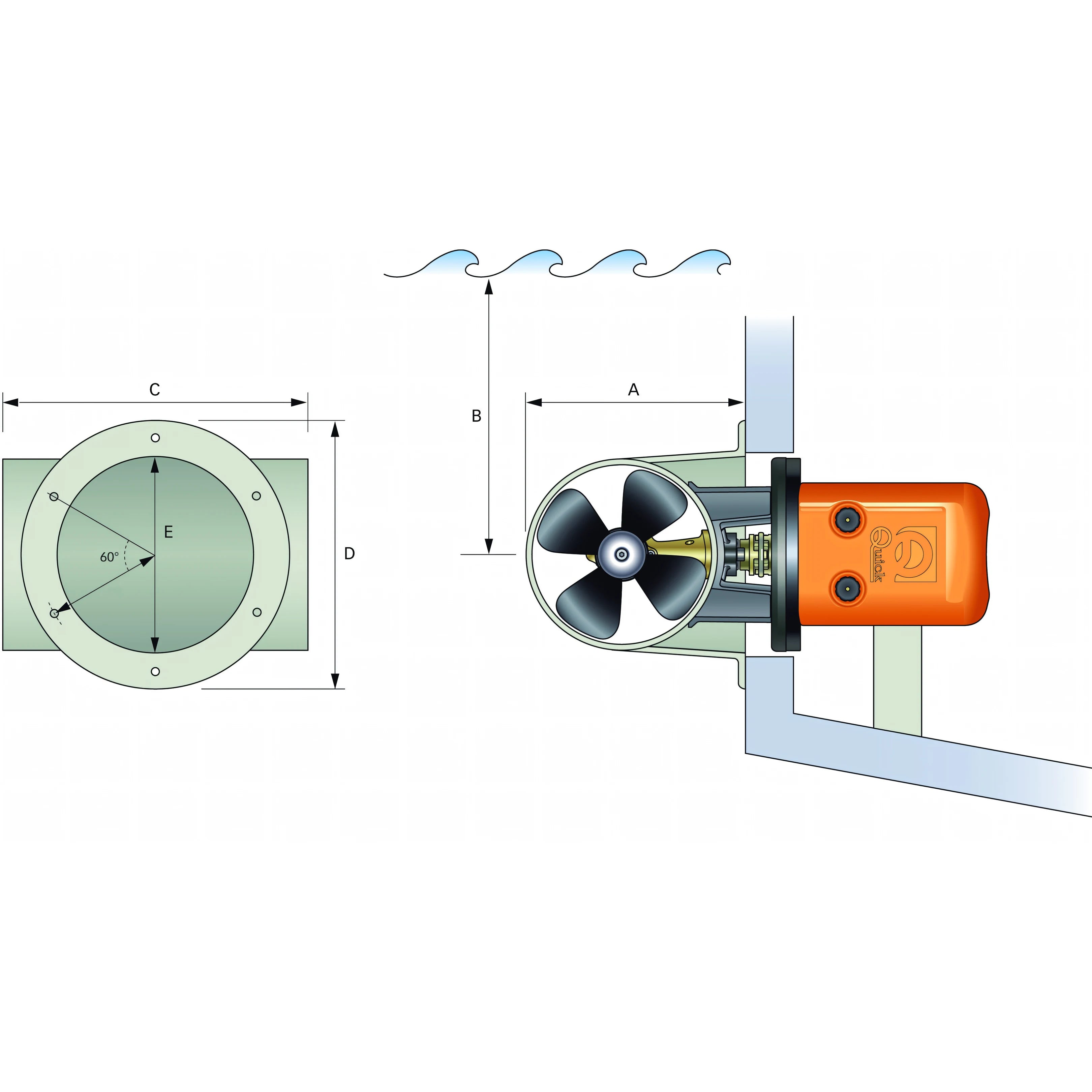 Tunnel di poppa Quick, disegno tecnico con quote