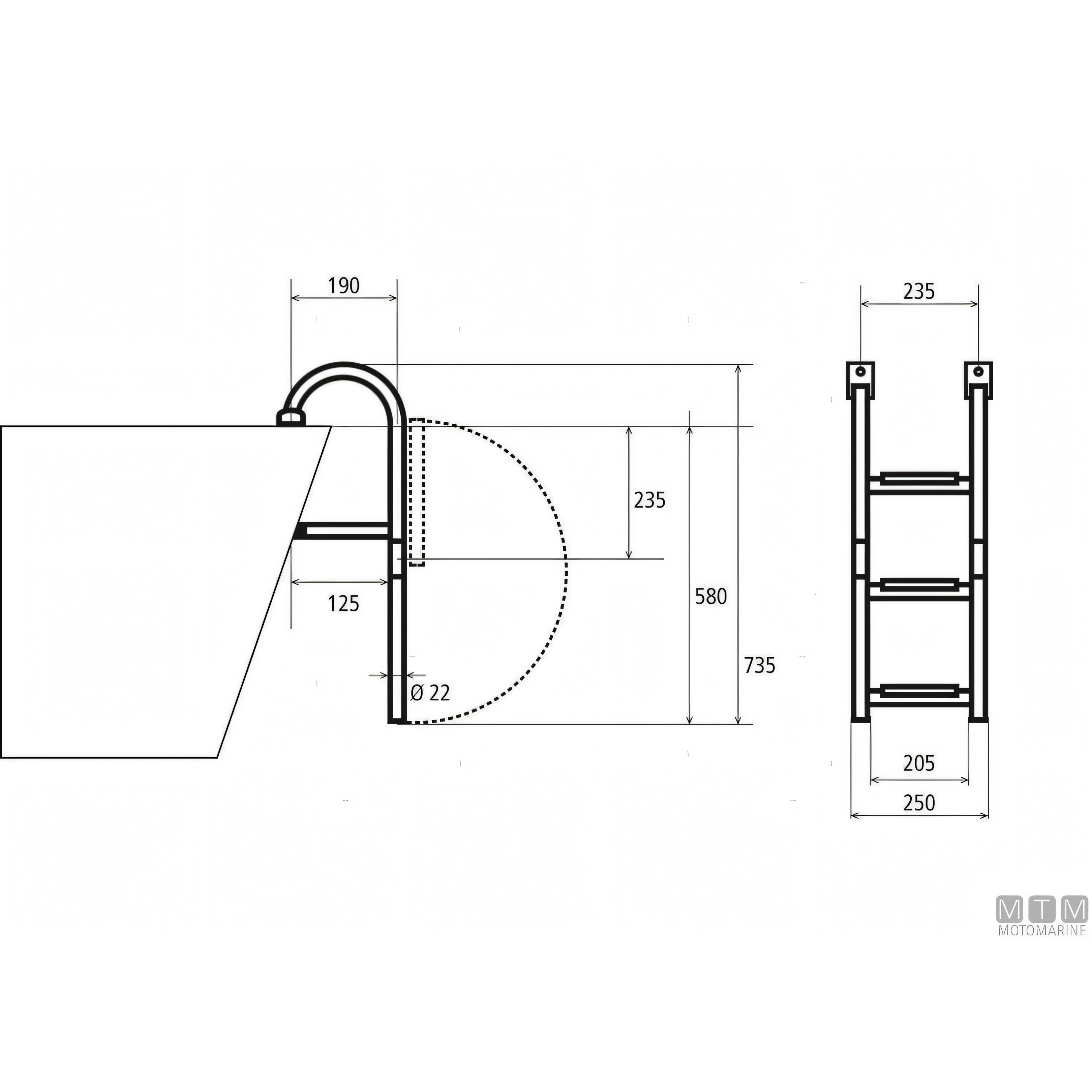 Motomarine Scaletta Pieghevole Inox con Legno — 3 gradini