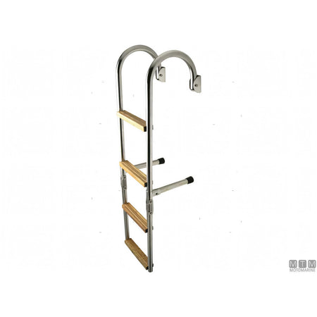 Motomarine Scaletta Pieghevole Inox con Legno — 4 gradini