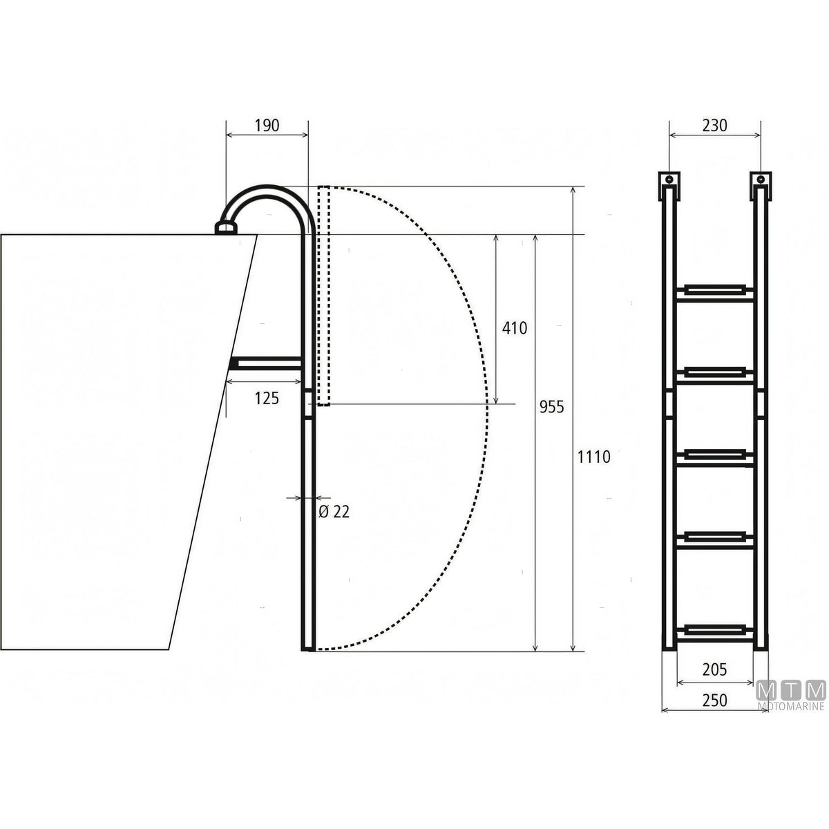 Motomarine Scaletta Pieghevole Inox con Legno — 5 gradini