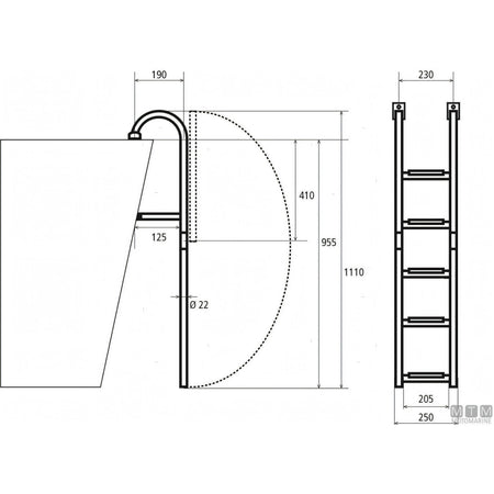 Motomarine Scaletta Pieghevole Inox con Legno — 5 gradini