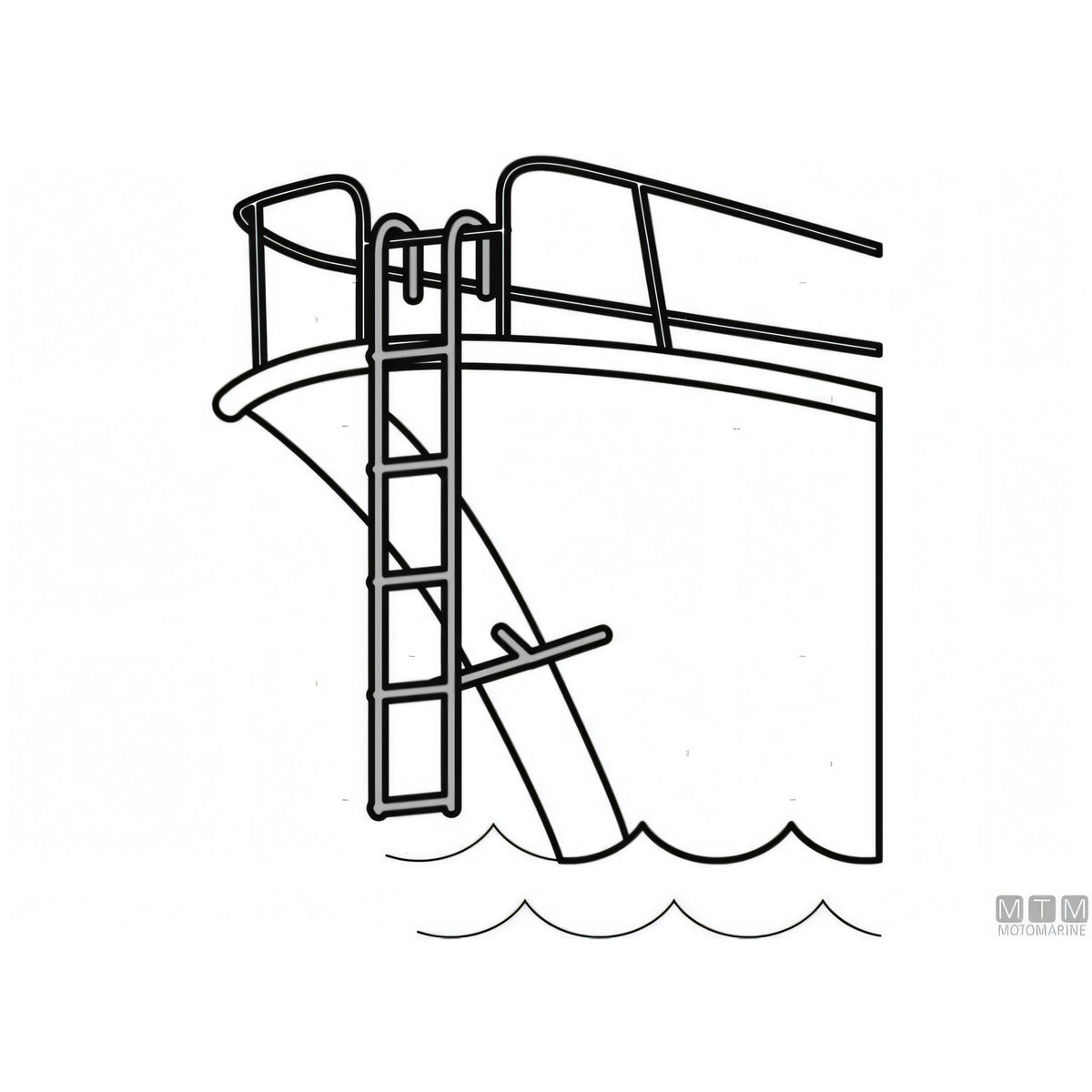 Schema di montaggio della scaletta Motomarine agganciata al pulpito di prua, acciaio inox AISI 316