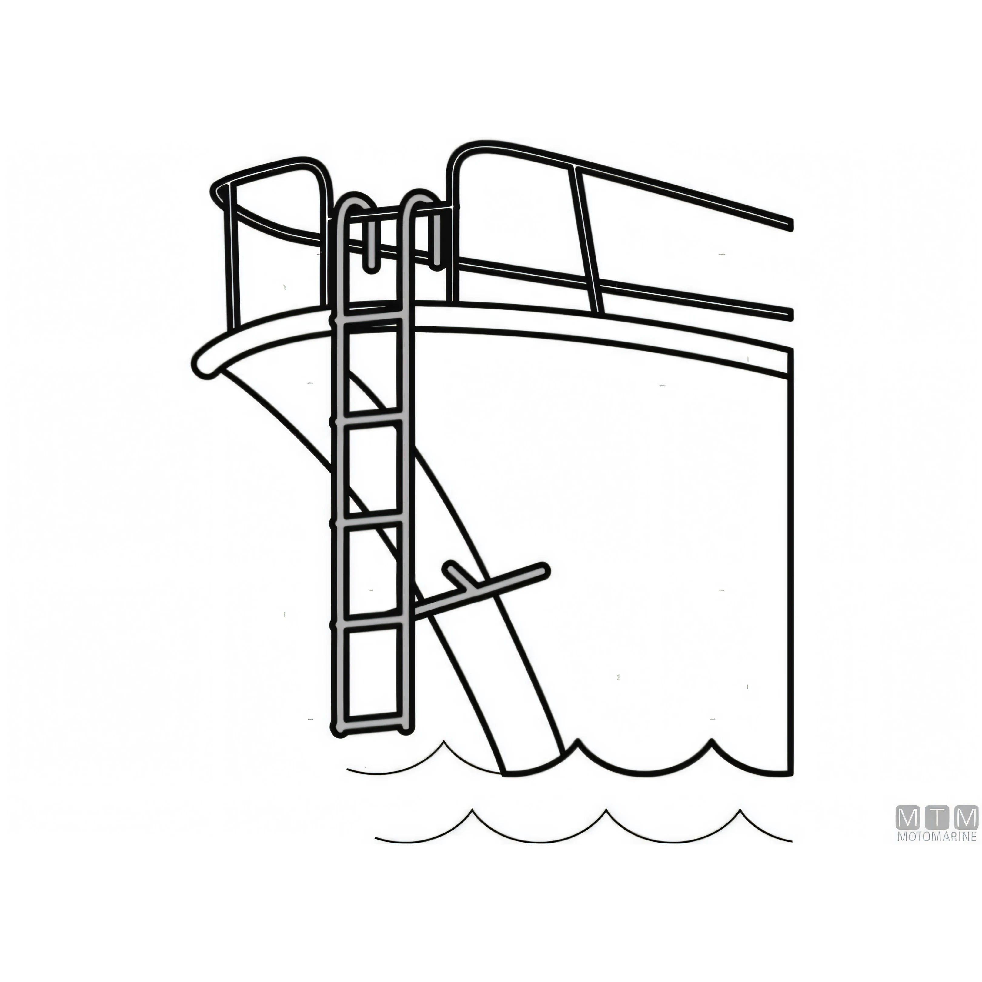 Schema di montaggio della scaletta Motomarine agganciata al pulpito di prua, acciaio inox AISI 316