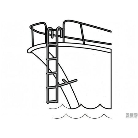 Schema di montaggio della scaletta Motomarine agganciata al pulpito di prua, acciaio inox AISI 316