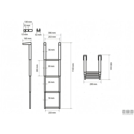 Scaletta telescopica ribaltabile in carbonio con supporti in acciaio inox per plancetta — 4 gradini