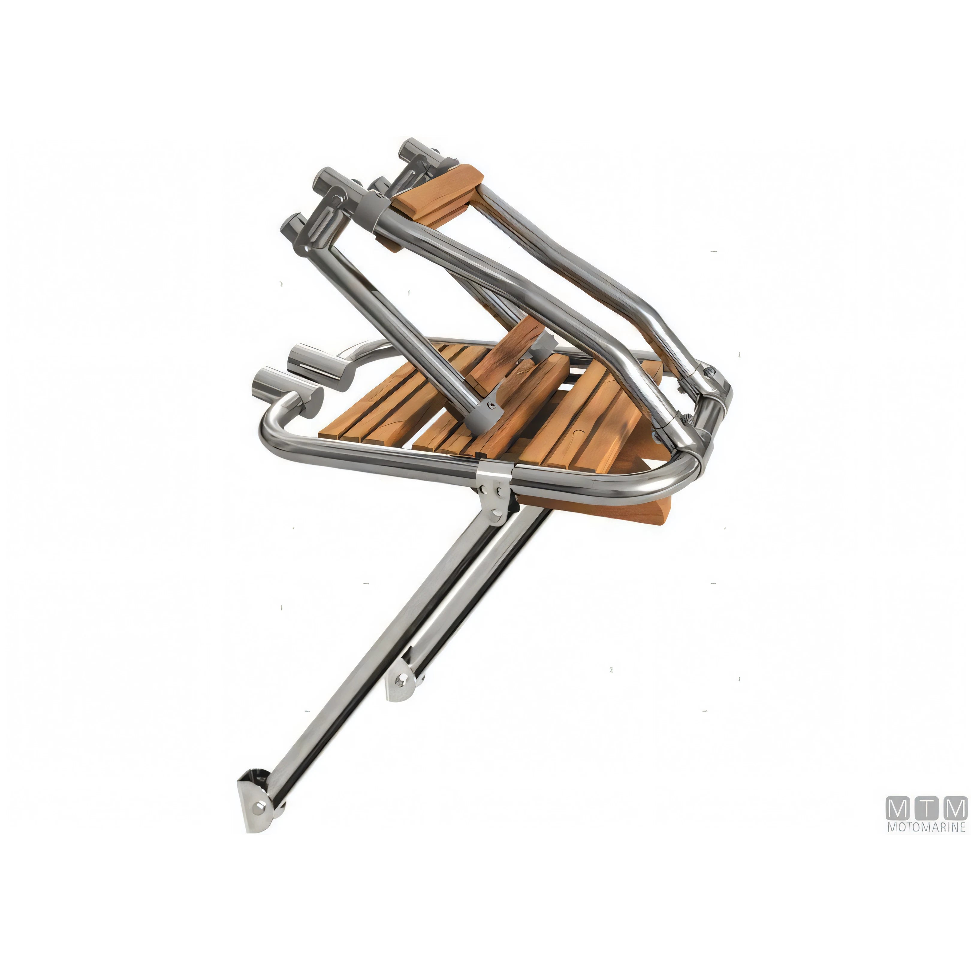 Plancetta Tinox S Motomarine con la scaletta ripiegata sul piano in legno Doussie