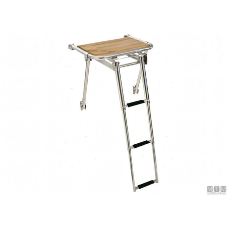 Motomarine plancetta teak con scaletta acciaio inox — 45x39 cm