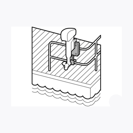 Supporto motore fuoribordo a battagliola per motori fino a 10 hp su pontile, illustrazione tecnica in bianco e nero | Onautica
