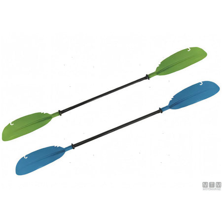 Pagaia divisibile Motomarine per kayak 220 cm in alluminio anodizzato, versione verde e blu