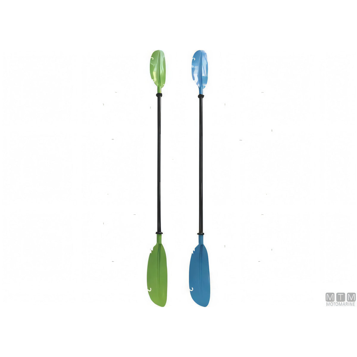 Pagaia divisibile Motomarine per kayak 220 cm, le due colorazioni verde e blu a confronto