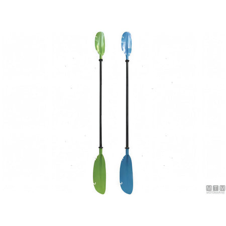 Pagaia divisibile Motomarine per kayak 220 cm, le due colorazioni verde e blu a confronto