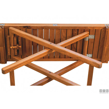 Marine Business tavolo pieghevole in teak con ferramenta inox — 120x40/80 cm H60/75 cm