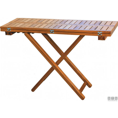 Marine Business tavolo pieghevole in teak con ferramenta inox — 120x40/80 cm H60/75 cm