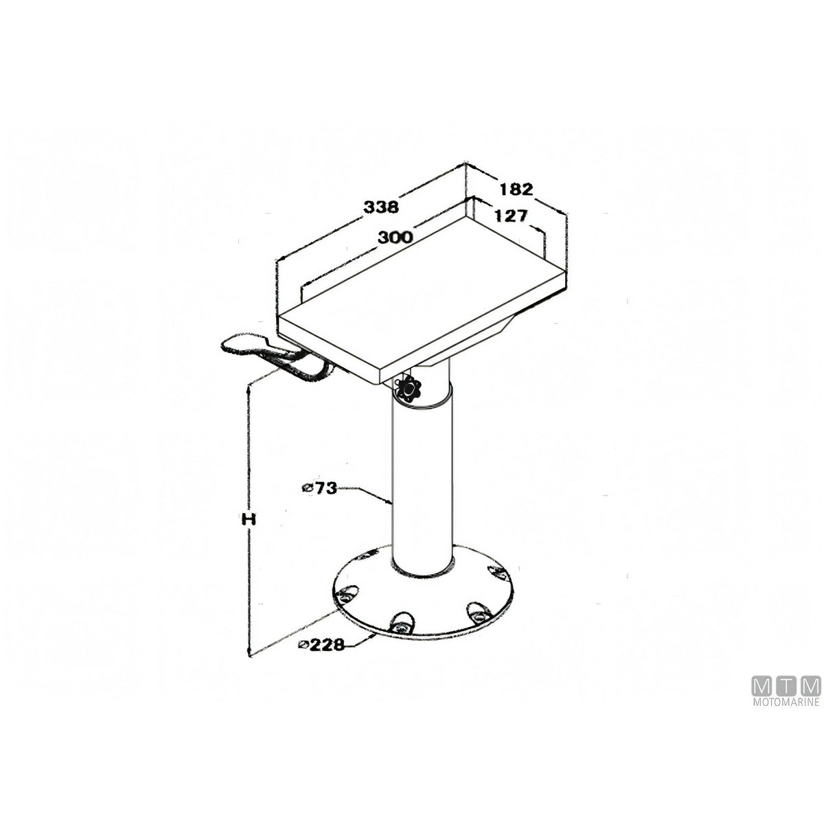 Motomarine supporto sedile fisso con slitta in alluminio — H 475 mm