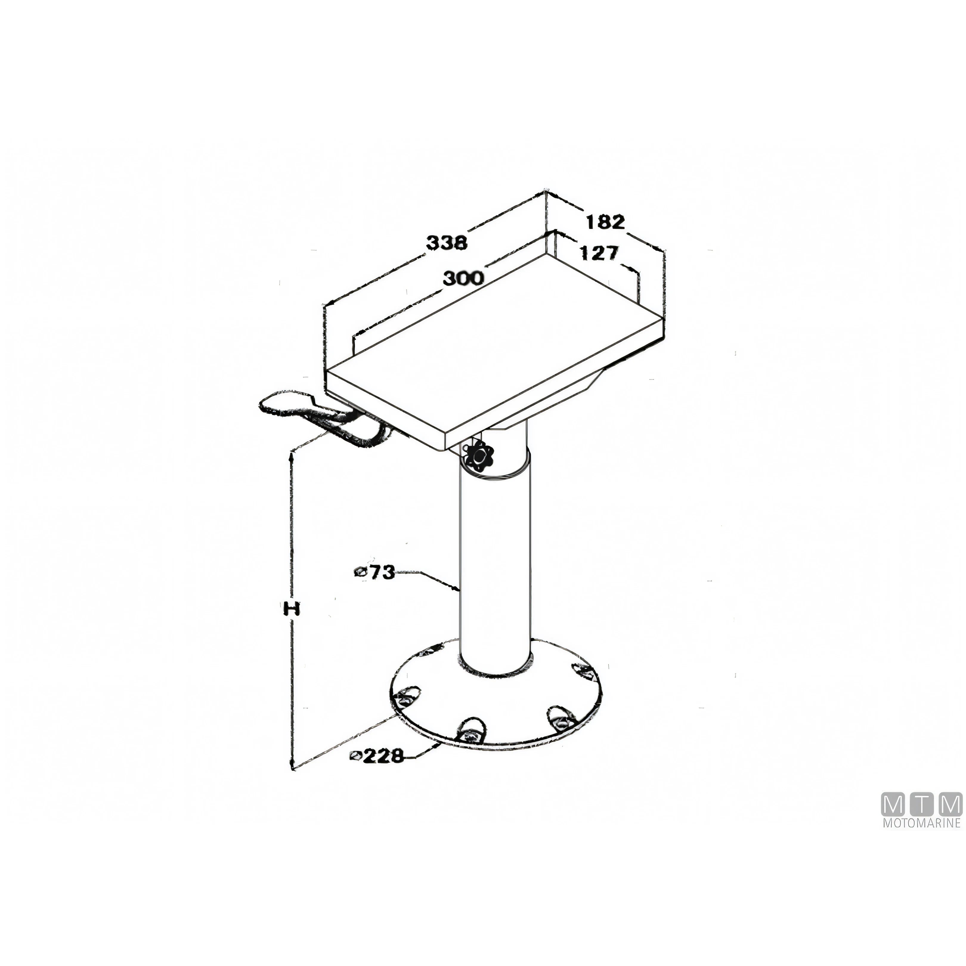 Motomarine supporto sedile fisso con slitta in alluminio — H 475 mm