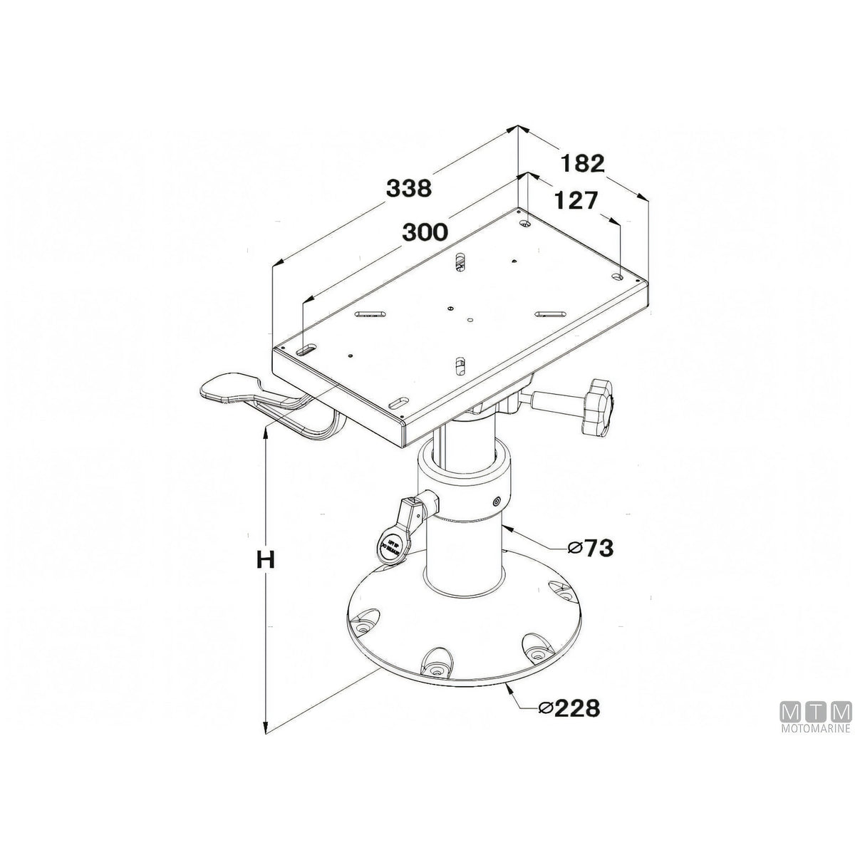 Motomarine supporto sedile Master Low in alluminio — H 350<>470 mm