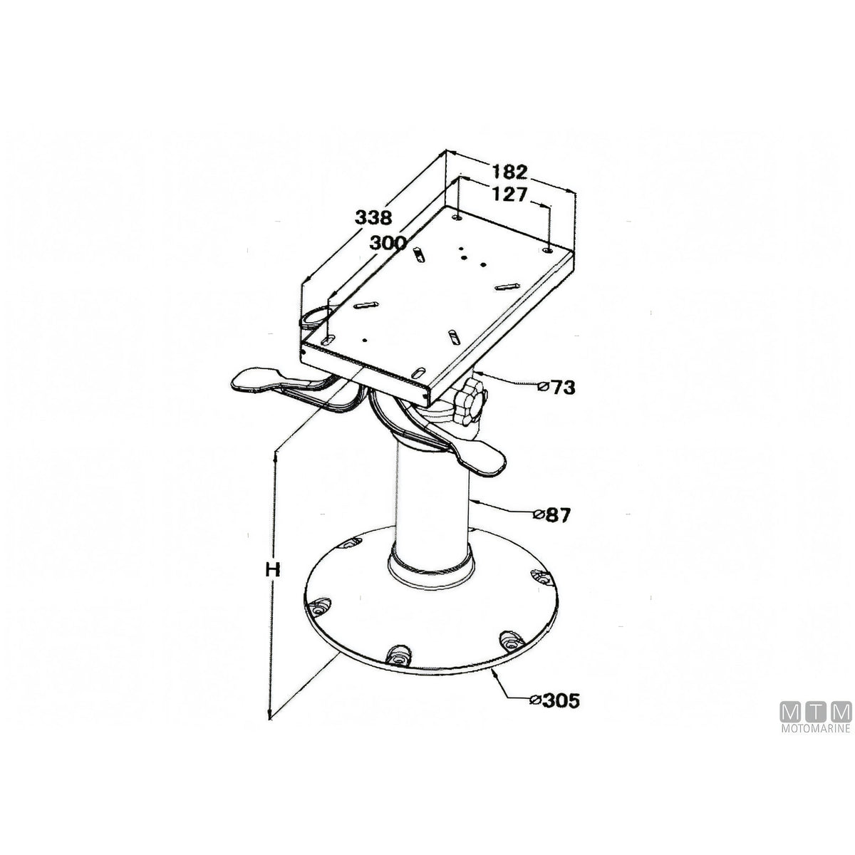 Ocean supporto sedile regolabile Air Powered in alluminio — H 350/470 mm