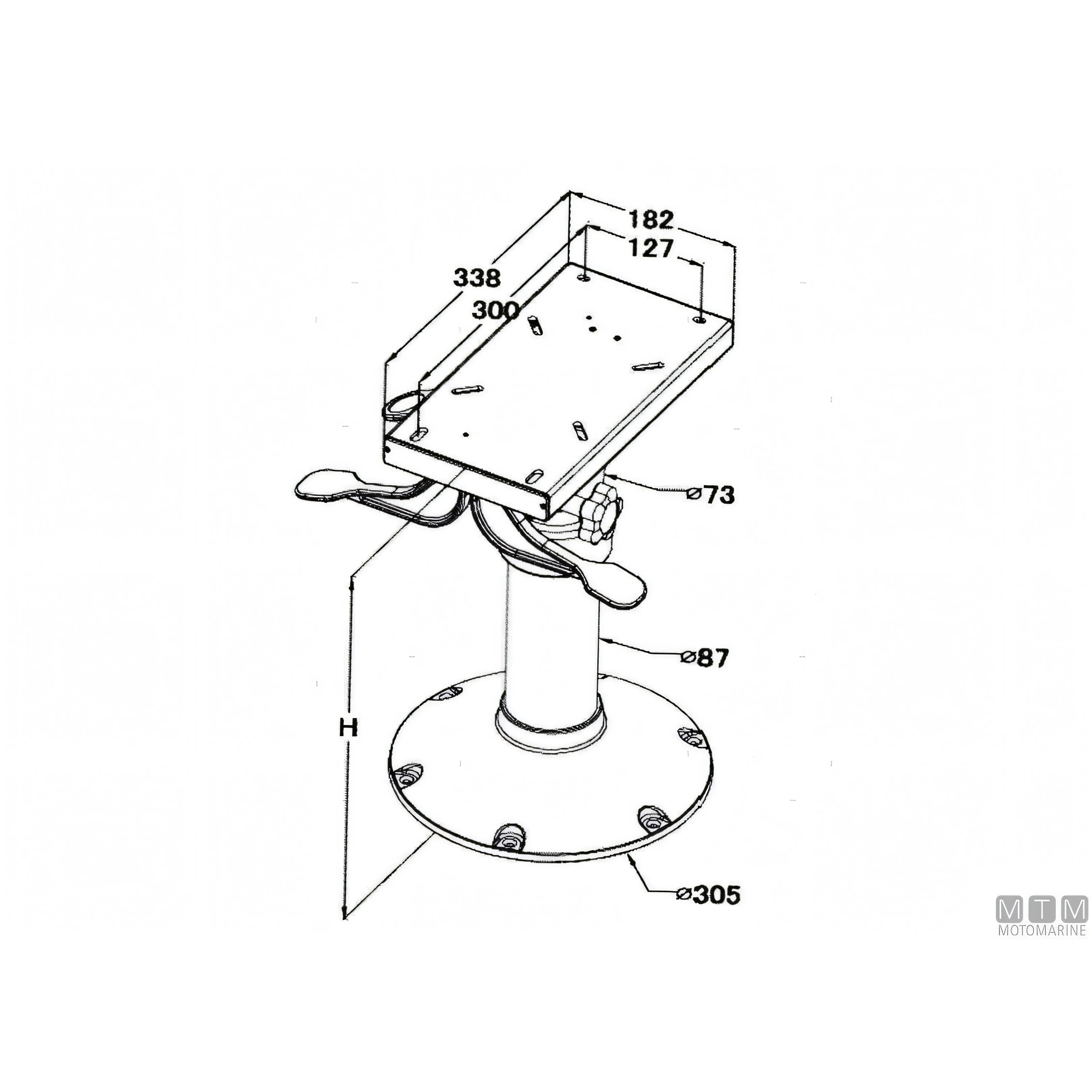 Ocean supporto sedile regolabile Air Powered in alluminio — H 350/470 mm