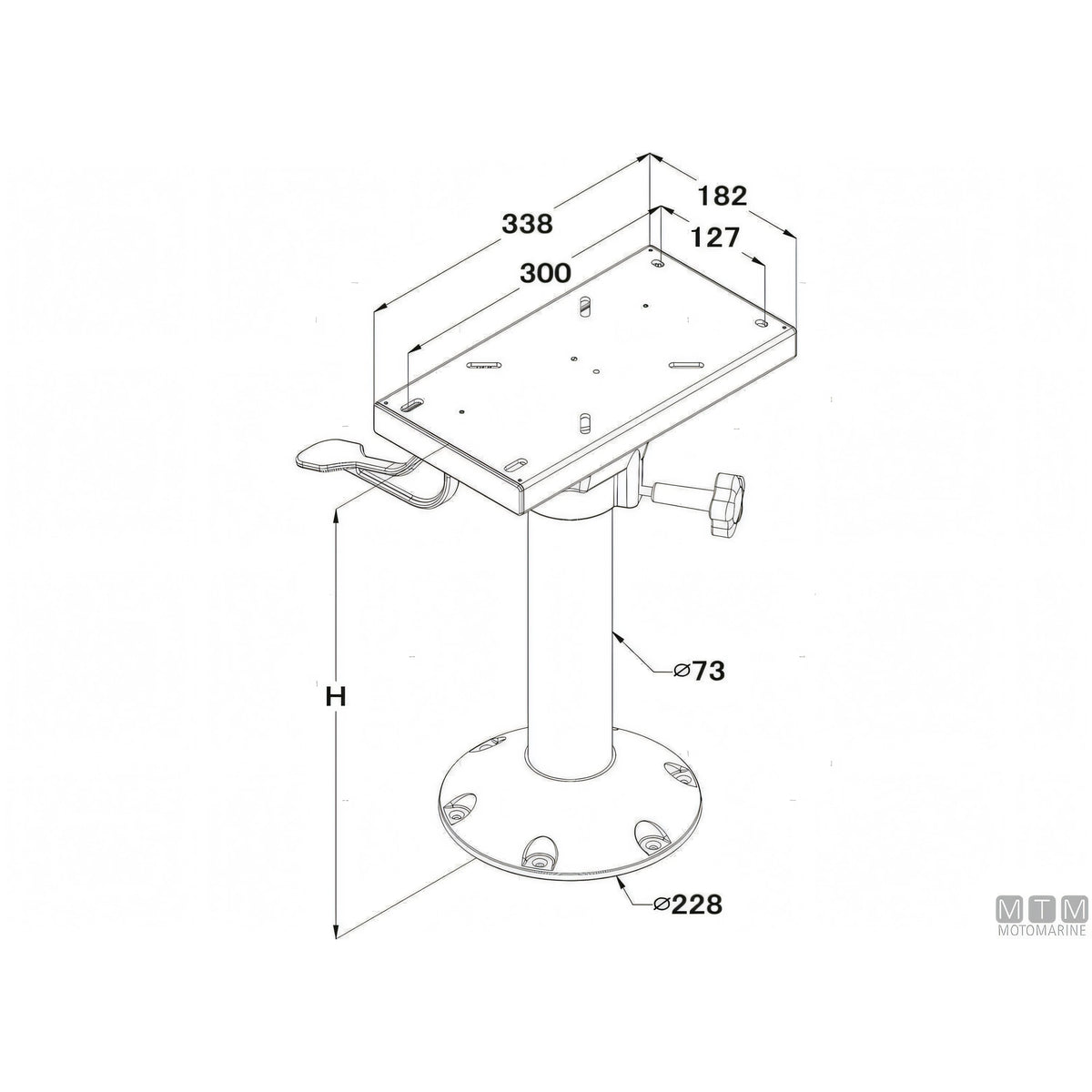 Motomarine supporto sedile Master Low alluminio anodizzato nero — H330mm
