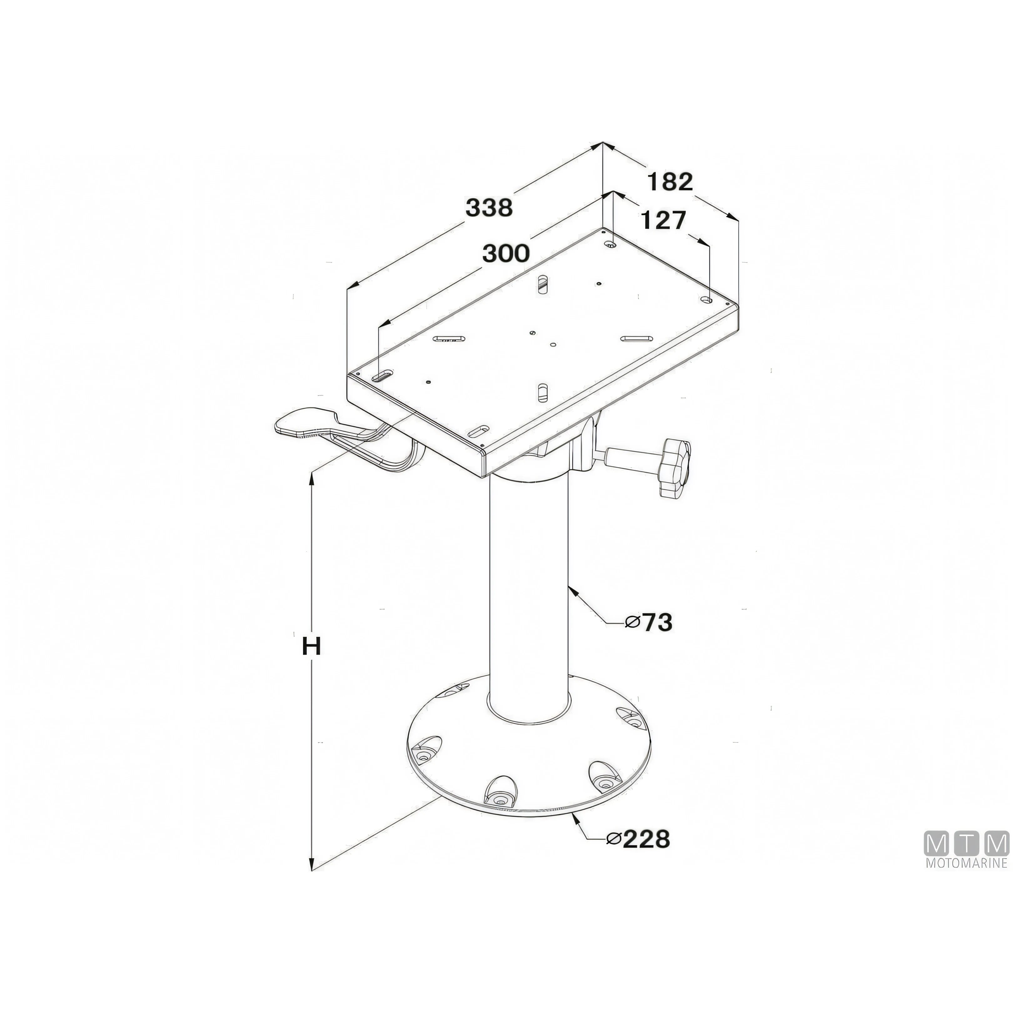 Motomarine supporto sedile Master Low alluminio anodizzato nero — H330mm