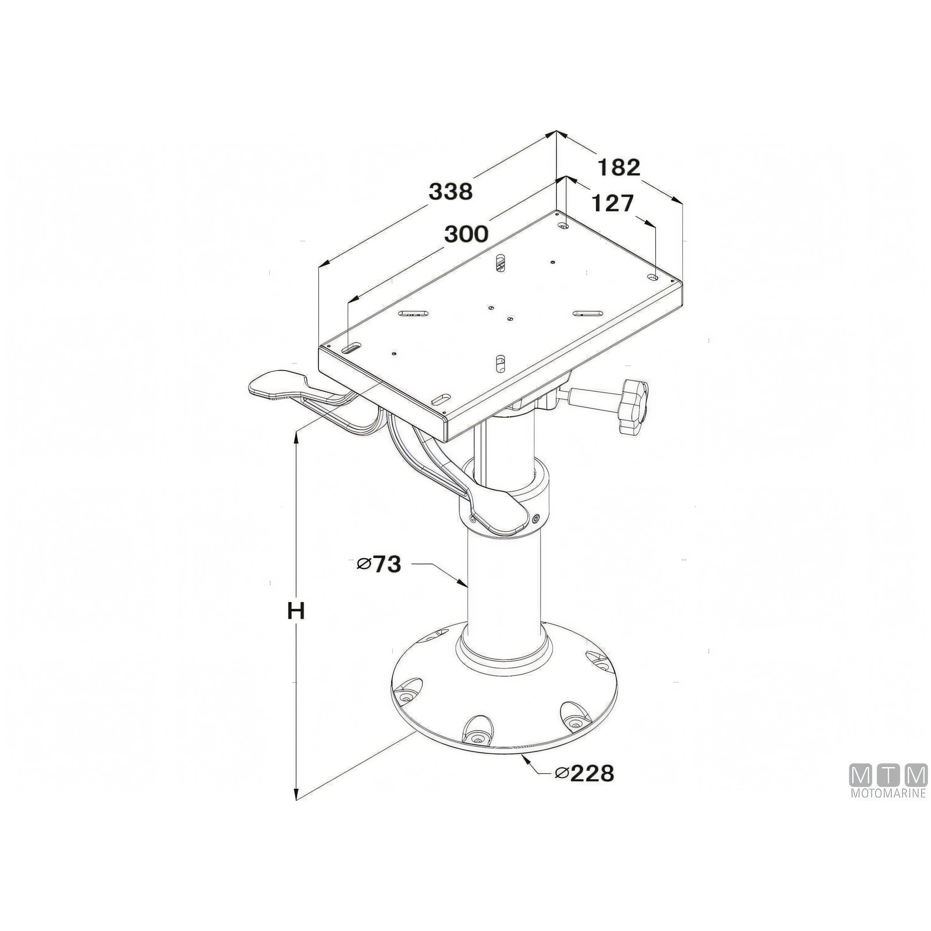 Motomarine Supporto Sedile Master Alluminio Anodizzato Nero — H300-400mm