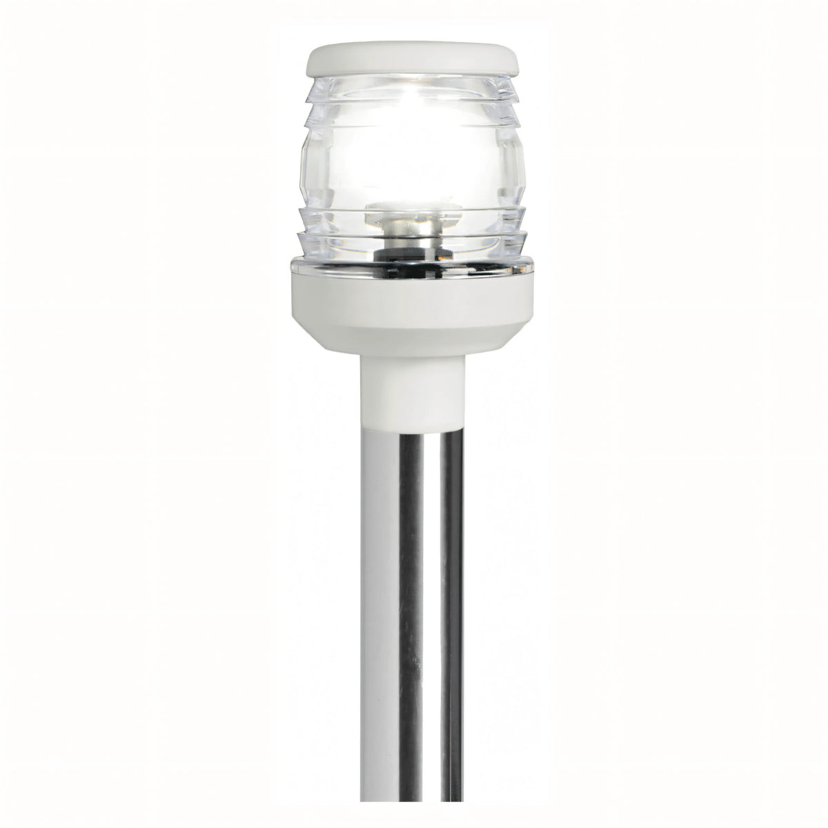 Asta luminosa retrattile 60 cm bianca con luce 360° su palo inox, testa in plastica trasparente | Onautica