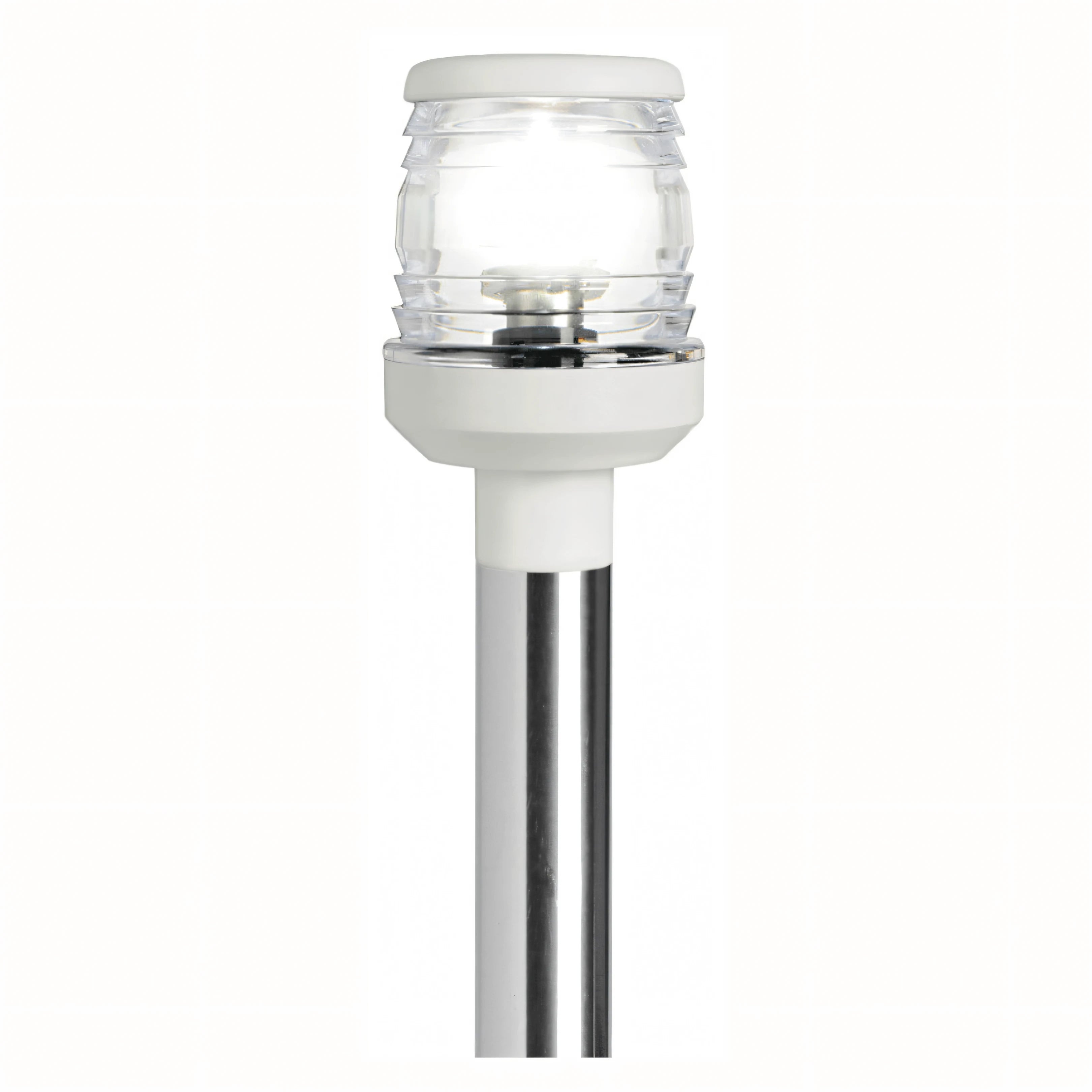 Asta luminosa retrattile 60 cm bianca con luce 360° su palo inox, testa in plastica trasparente | Onautica