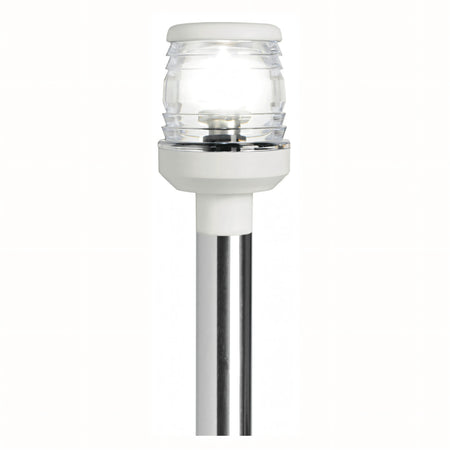 Asta luminosa retrattile 60 cm bianca con luce 360° su palo inox, testa in plastica trasparente | Onautica