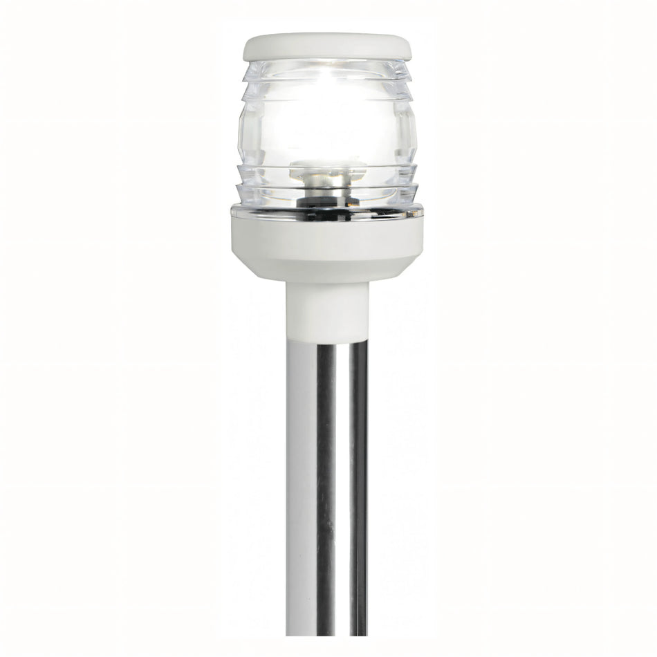 Asta luminosa retrattile 60 cm bianca con luce 360° su palo inox, testa in plastica trasparente | Onautica