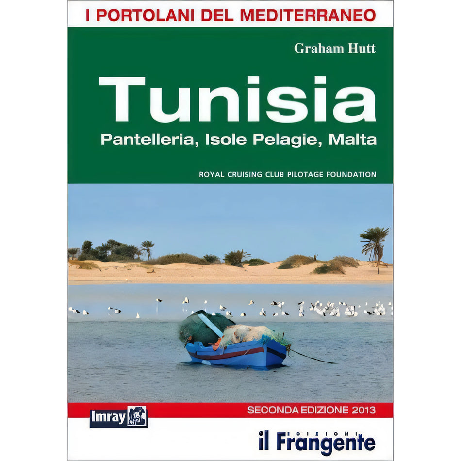 Portolano Tunisia Pantelleria Isole Pelagie Malta Imray 2013, copertina verde con barca blu e fenicotteri | Onautica