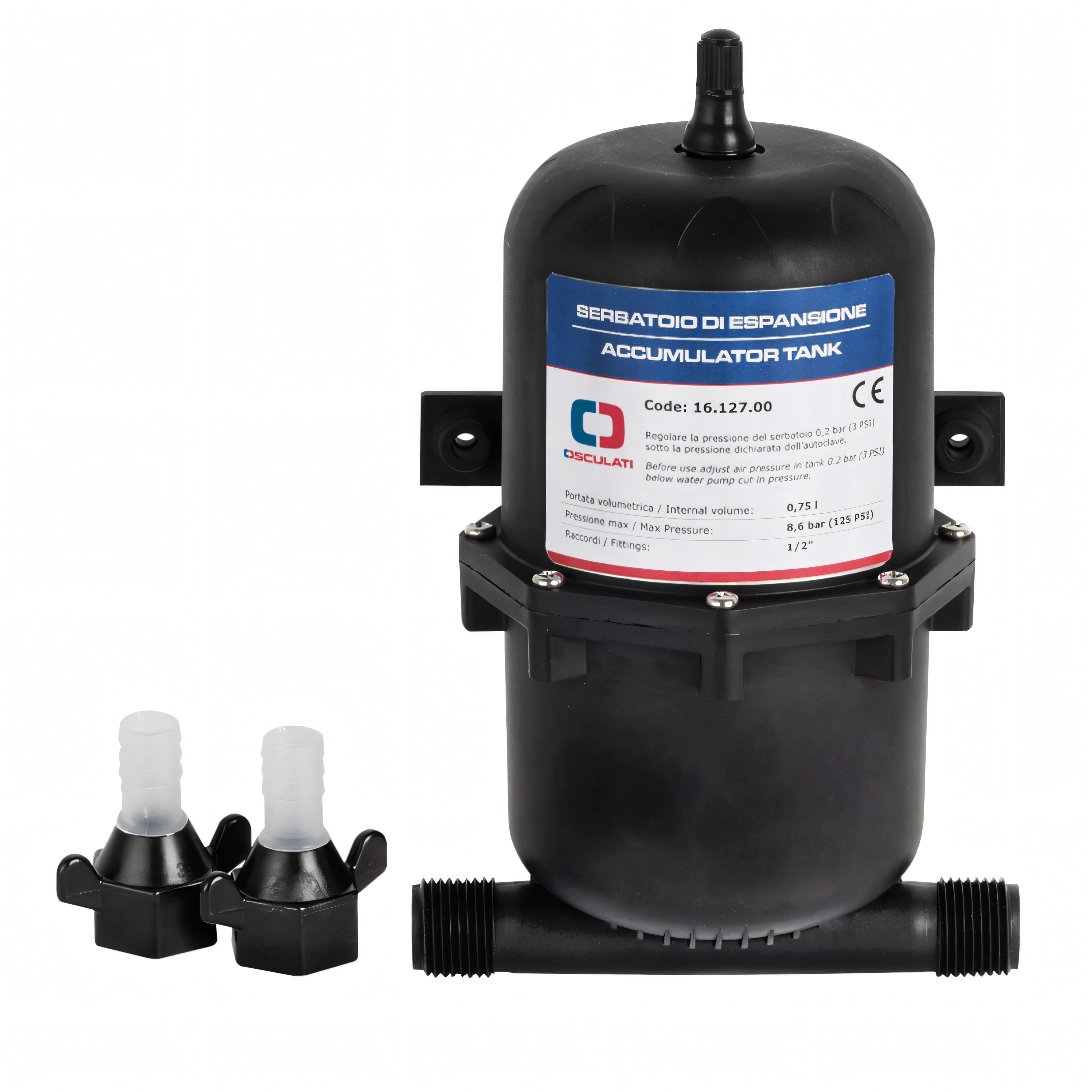 Serbatoio di espansione autoclave in ABS 0,75 lt Osculati con 2 portagomma – vista 2