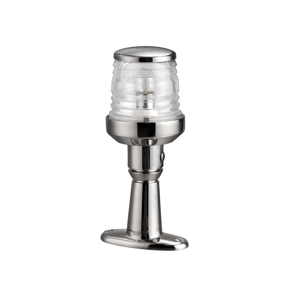 Fanale testa d'albero 360° in acciaio inox lucido con lente trasparente e basetta ovale | Onautica