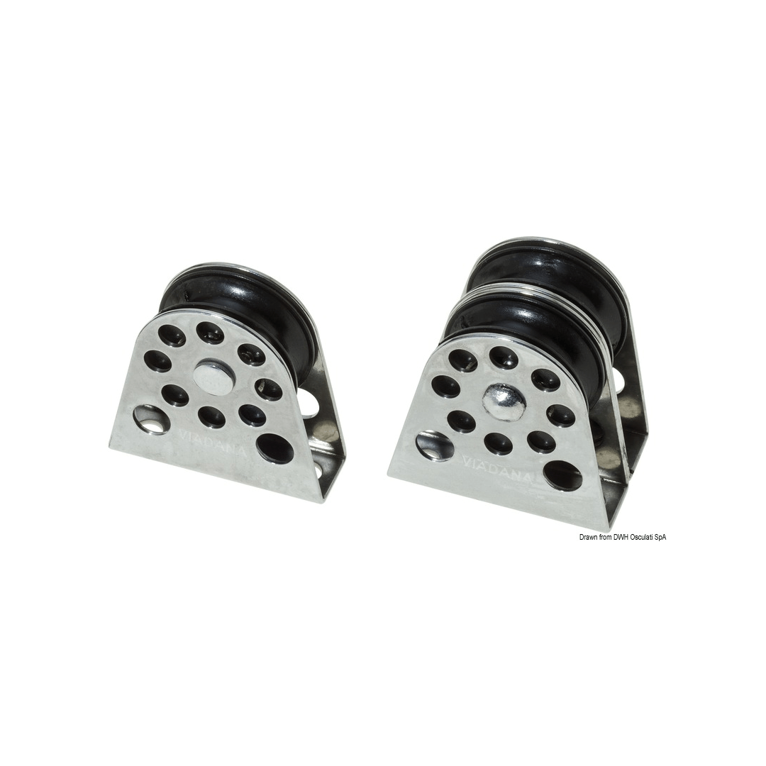 Coppia bozzelli verticali Viadana 8x28mm doppia puleggia nera in acciaio inox con fori alleggeriti | Onautica