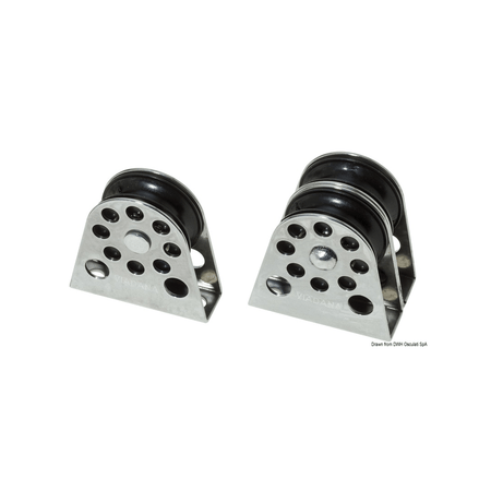 Coppia bozzelli verticali Viadana 8x28mm doppia puleggia nera in acciaio inox con fori alleggeriti | Onautica