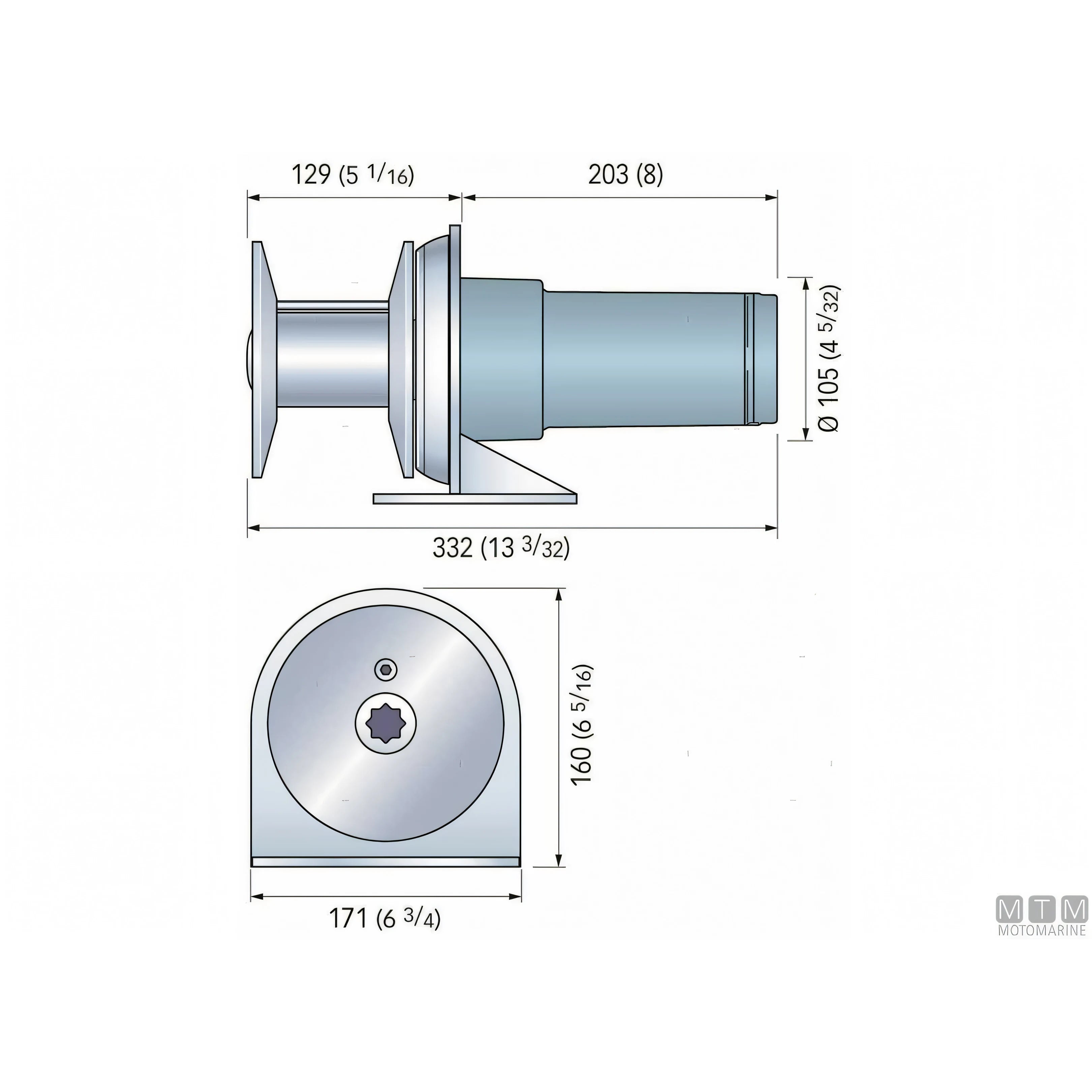 Quick Totem verricello da tonneggio in bronzo cromato e alluminio anodizzato — TMG 500W - 12V