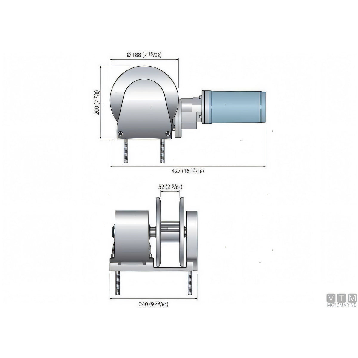 Verricello da tonneggio Quick THG in alluminio anodizzato — 500W/12V
