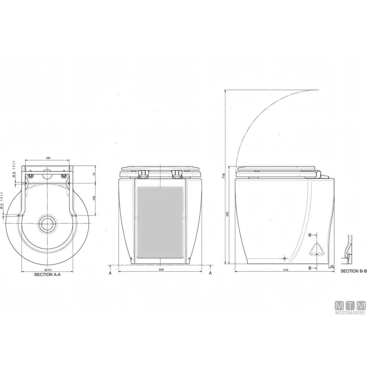 WC elettrico Ocean Laguna Silent per nautica — 12V