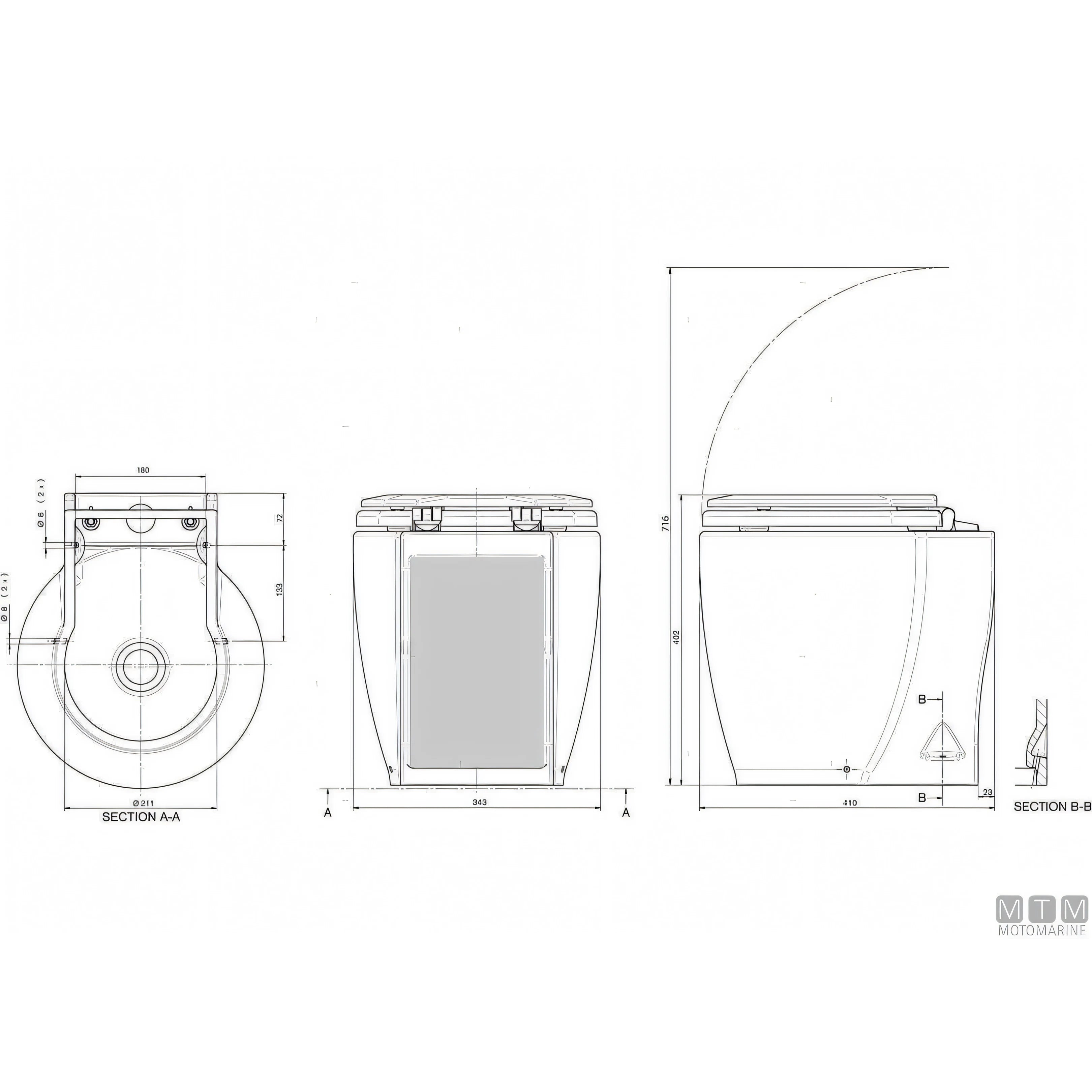 WC elettrico Ocean Laguna Silent per nautica — 12V