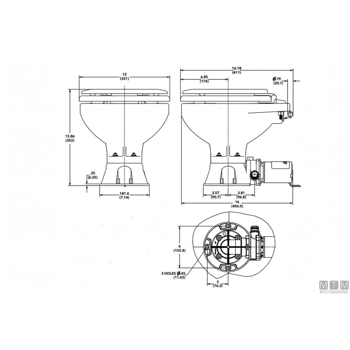 Jabsco WC elettrico Compact Quiet E2 — 12V