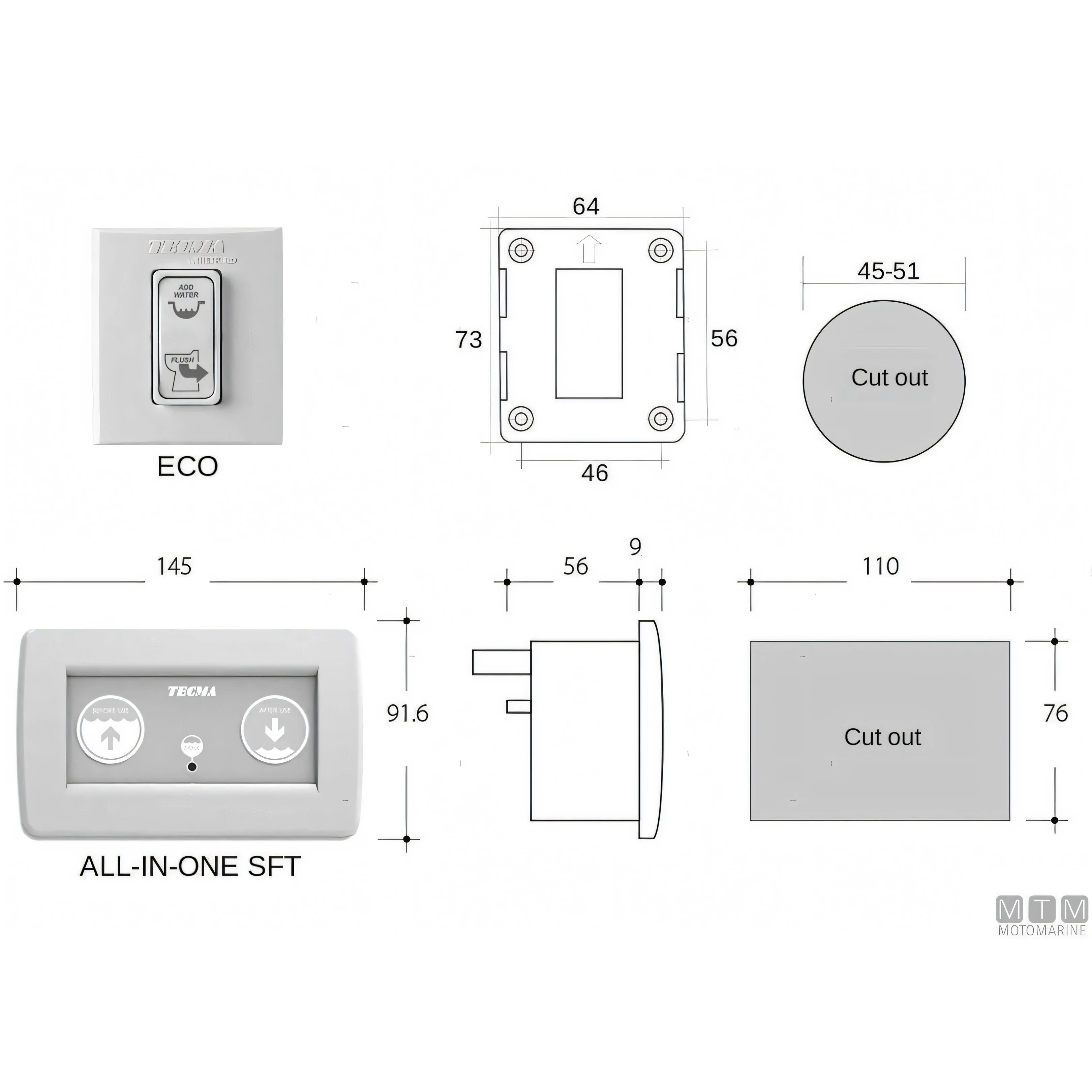 Tecma WC Compass Short elettrico nautico — 12V - Pannello Eco