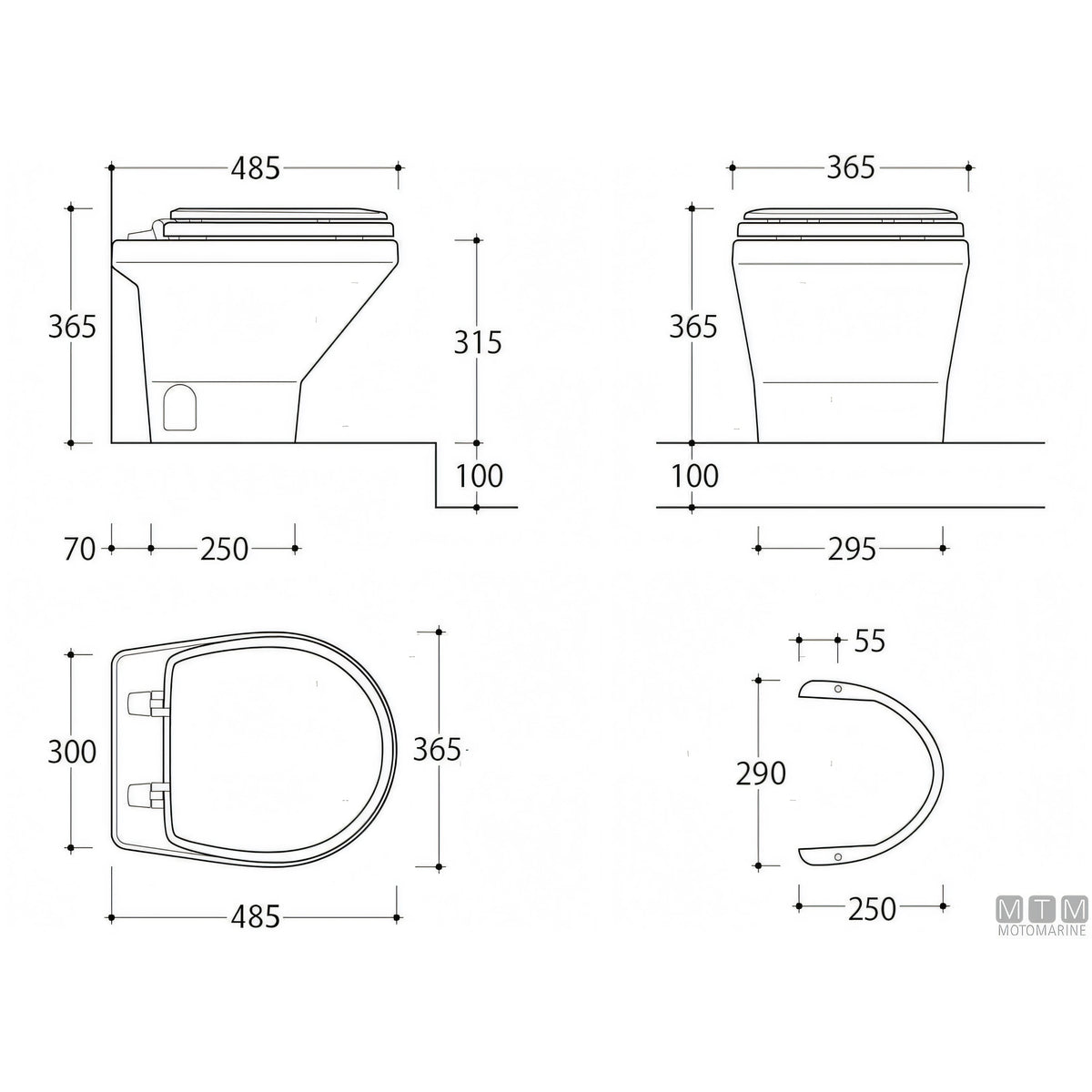 Tecma WC Compass Short elettrico nautico — 12V - Pannello Eco