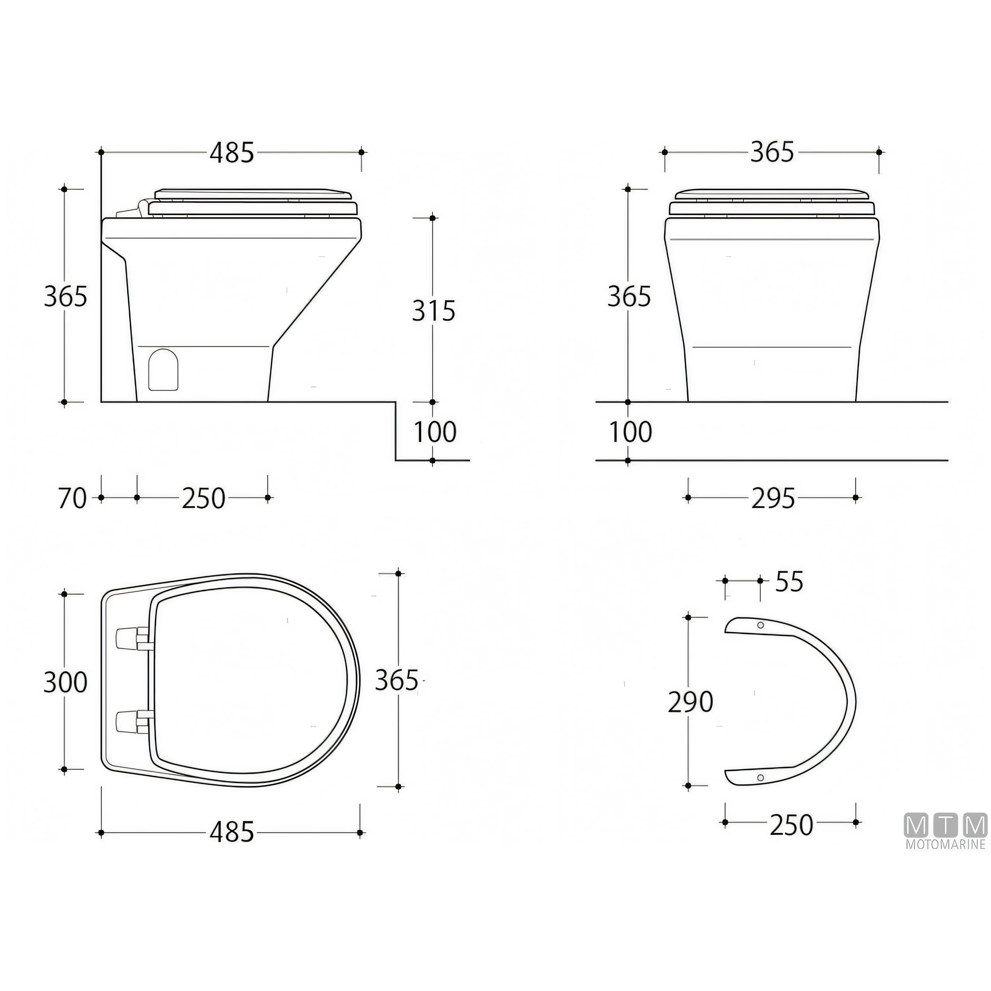 Tecma WC Compass Short elettrico nautico — 12V - Pannello Eco