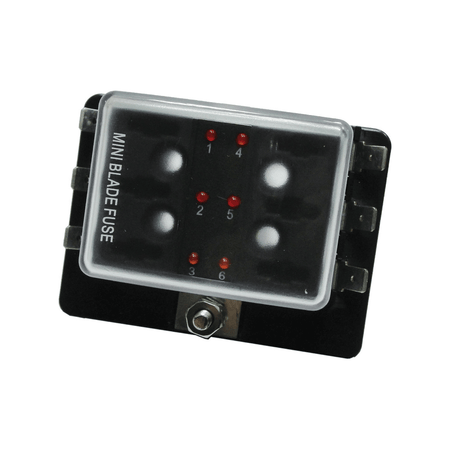Scatola portafusibili lamellari mini 6 posti nera con coperchio trasparente e LED rossi indicatori | Onautica