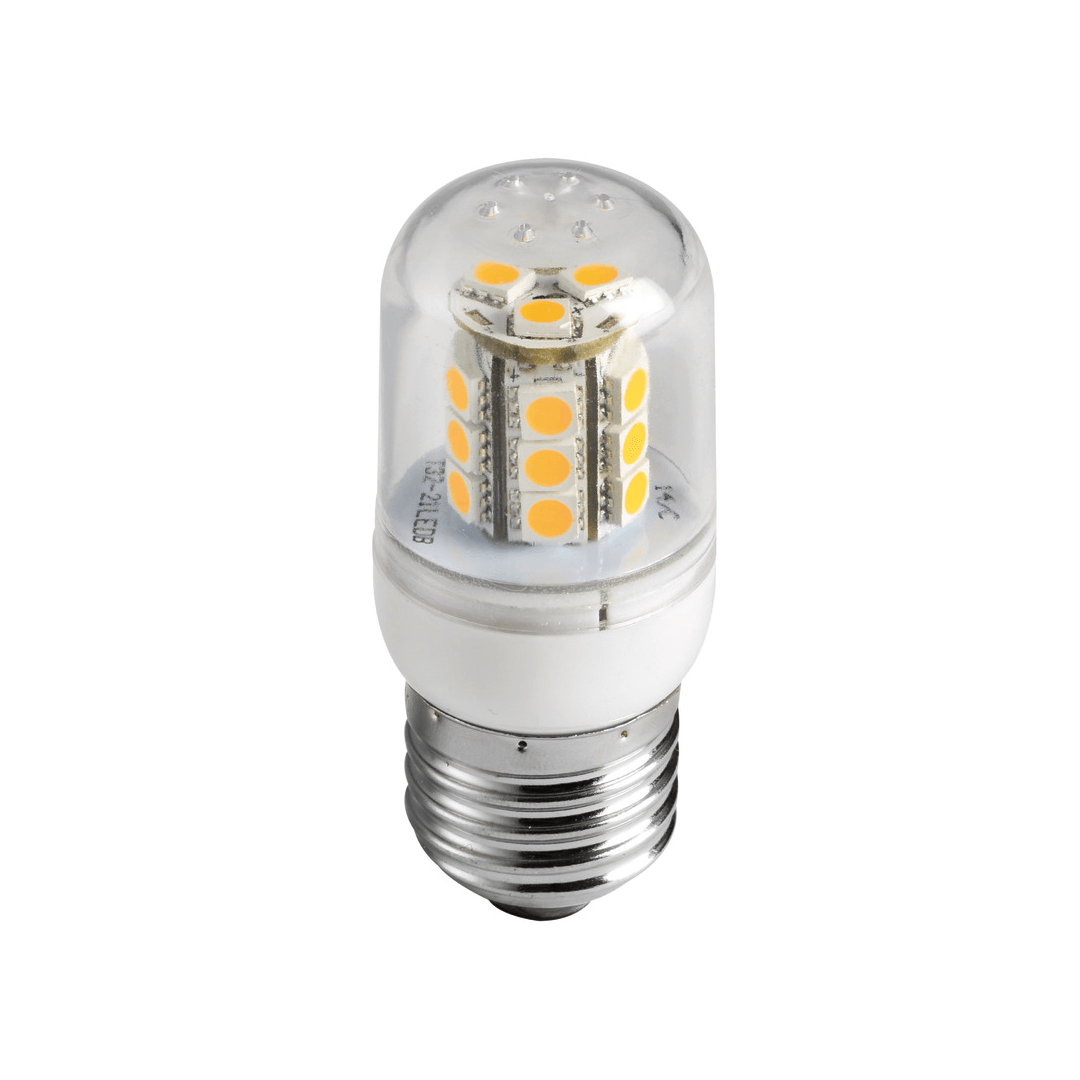 Lampadina LED E27 12/24V con chip SMD arancioni su supporto cilindrico trasparente e base metallica | Onautica