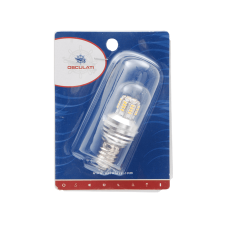Lampadina LED E27 12/24V 30W Osculati in blister trasparente su sfondo blu nautico | Onautica