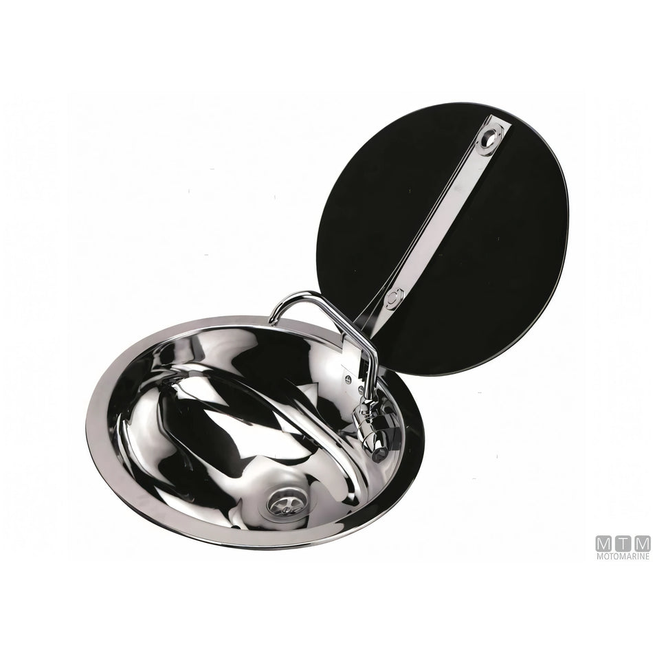 Can lavello sferico inox 18/8 con coperchio in vetro temperato — ø 300 x H 180 mm
