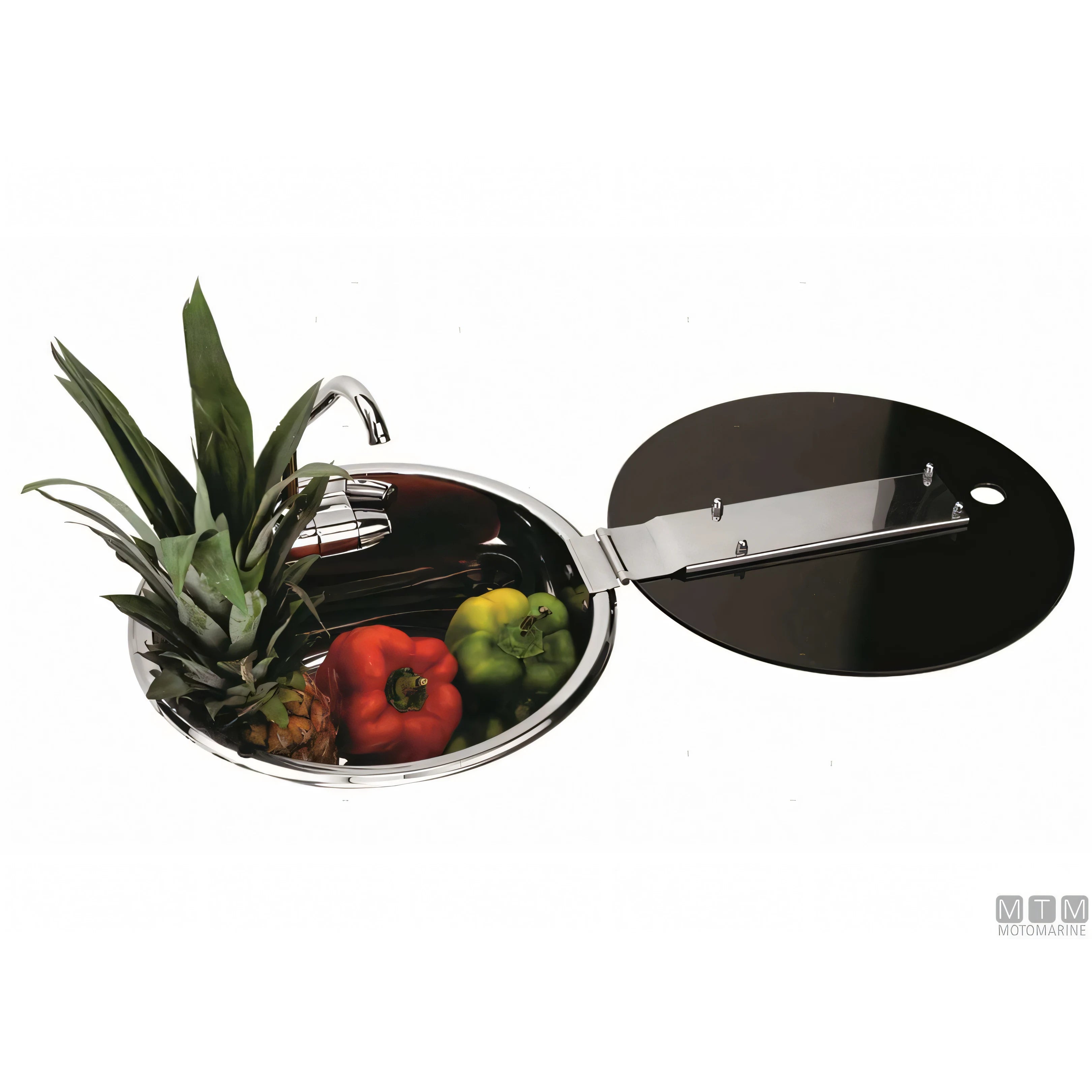 Can lavello sferico inox 18/8 con coperchio in vetro temperato — ø 300 x H 180 mm