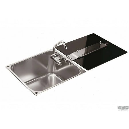 Lavello Can rettangolare in acciaio inox 18/8 con coperchio in vetro — 320x350 mm