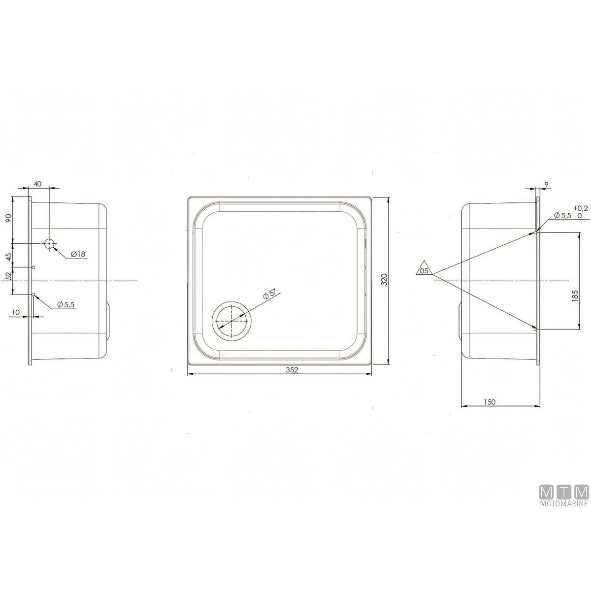 Lavello Can rettangolare in acciaio inox 18/8 con coperchio in vetro — 320x350 mm