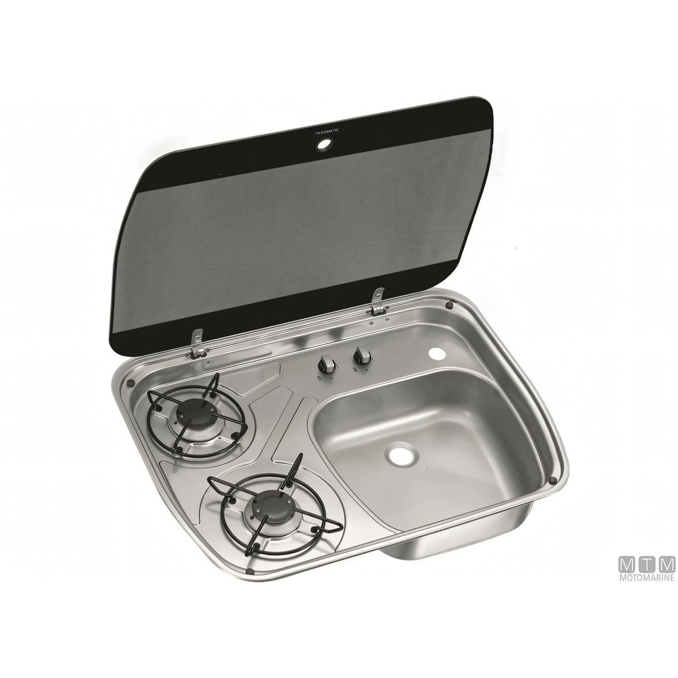 Piano cottura Dometic 2 fuochi con lavello in acciaio inox — 600x445 mm